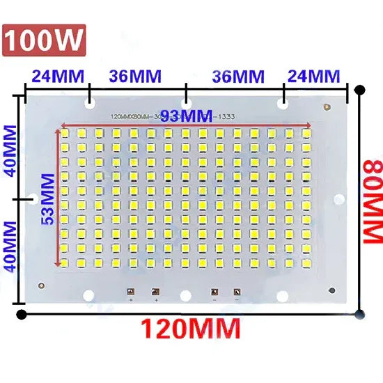 لوحة LED 100W SMD بأبعاد 120x80 مم وتوزيع نقاط إضاءة