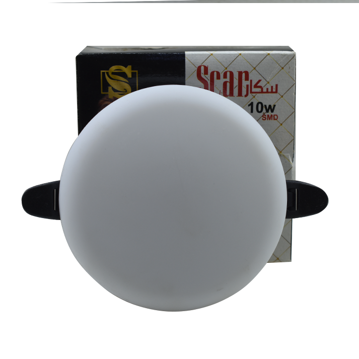 سبوط بلوفينيره أبيض داخل 10 وات: جسم دائري أبيض مع مشابك تثبيت سوداء