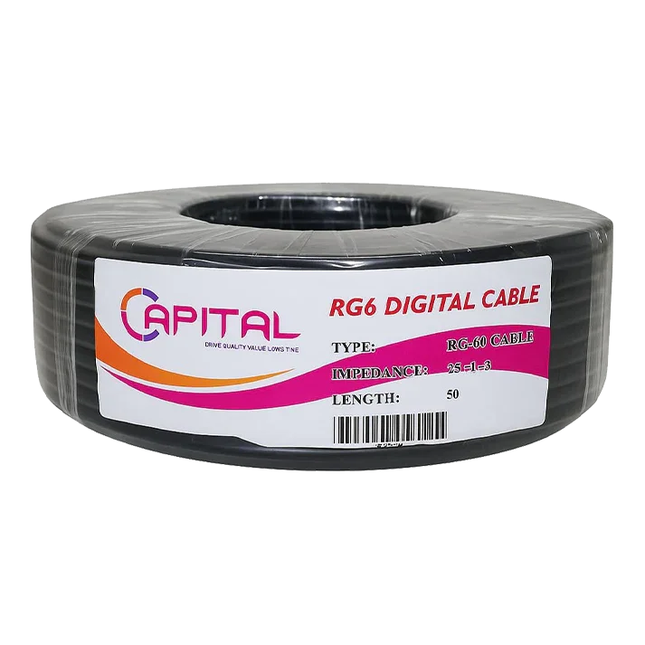 لفة كابل RG6 رقمي 50 ياردة سوداء على بكرة