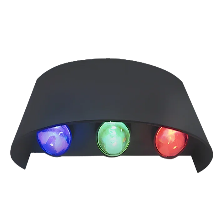 ابليك 3 عدسات داون بلاستيك RGB منحنية، غطاء أسود مع لمبات ملوّنة (أزرق/أخضر/أحمر).