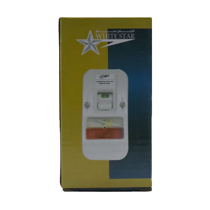 علبة مفتاح 2 فاز 32A خارجي بلمبة: WHITE STAR مع زر أخضر وغطاء أحمر