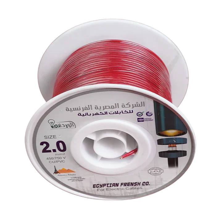لفة سلك 2 مم معزول PVC أحمر على بكرة
