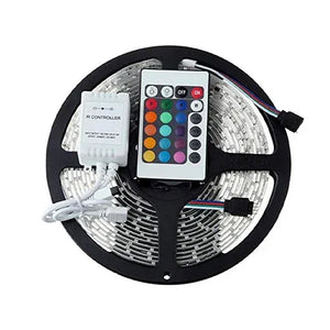 شريط ليد RGB 5 متر بلفّة سوداء ووحدة تحكم صغيرة وأسلاك ملوّنة