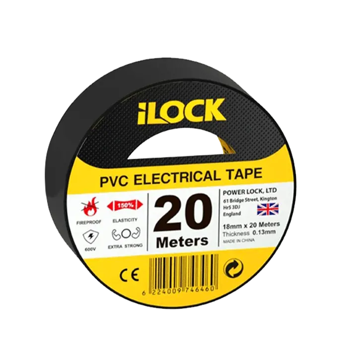 لفة شريط لحام 20 متر PVC بملصق أصفر وواجهة سوداء