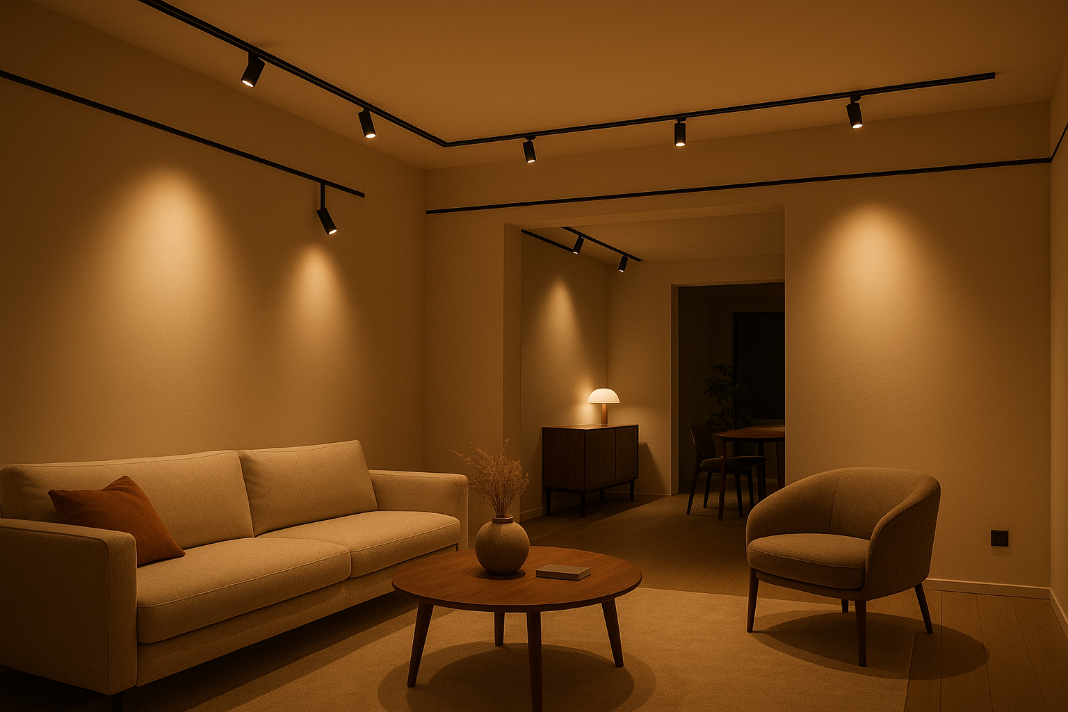 منزل من الداخل به سبوطات ماجنيتيك ليد اضاءه ورم