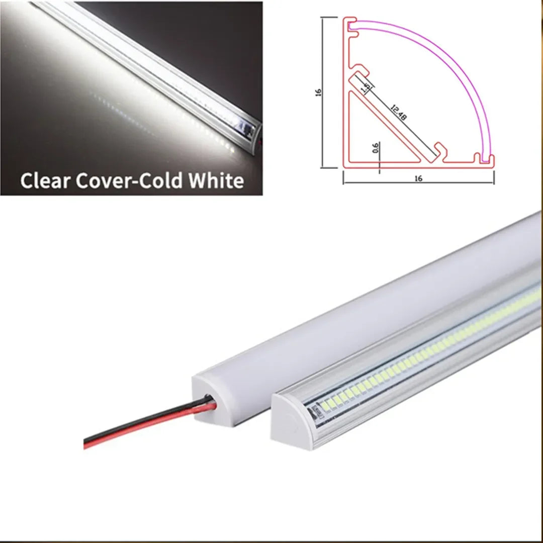 غطاء شفاف مع شريط LED داخل بروفايل ألمنيوم زاوية 1.5 سم