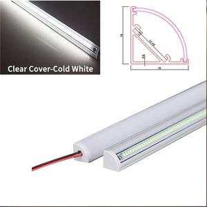 غطاء شفاف مع شريط LED داخل بروفايل ألمنيوم زاوية 1.5 سم