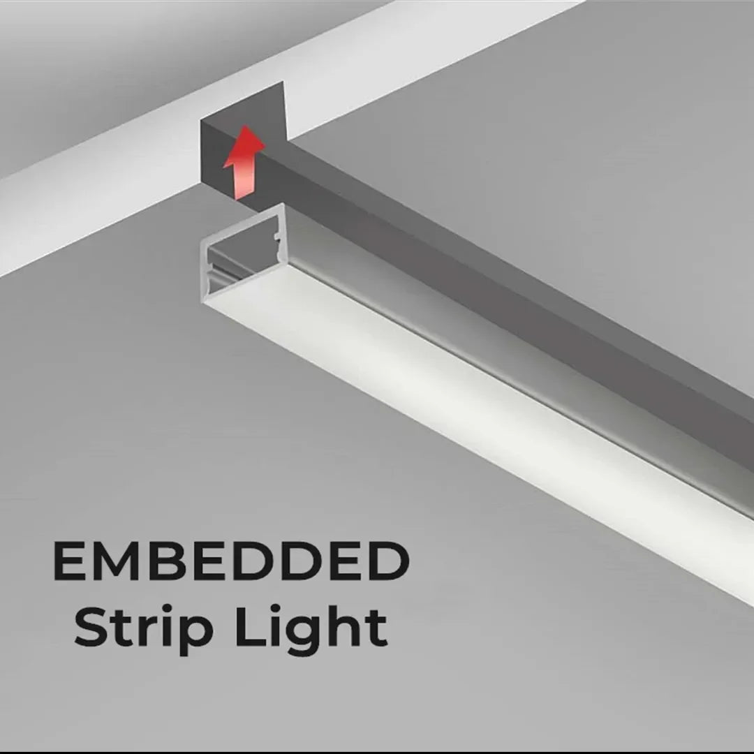 بروفايل ألمنيوم لشرائط LED للتثبيت داخلي بفتحة علوية وبروزات جانبية