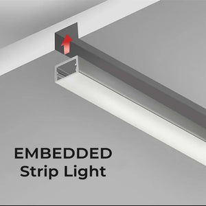 بروفايل ألمنيوم لشرائط LED للتثبيت داخلي بفتحة علوية وبروزات جانبية