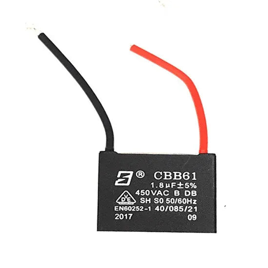 مكثف مروحه CBB61 بسعة 1.8µF وسلكين أحمر وأسود