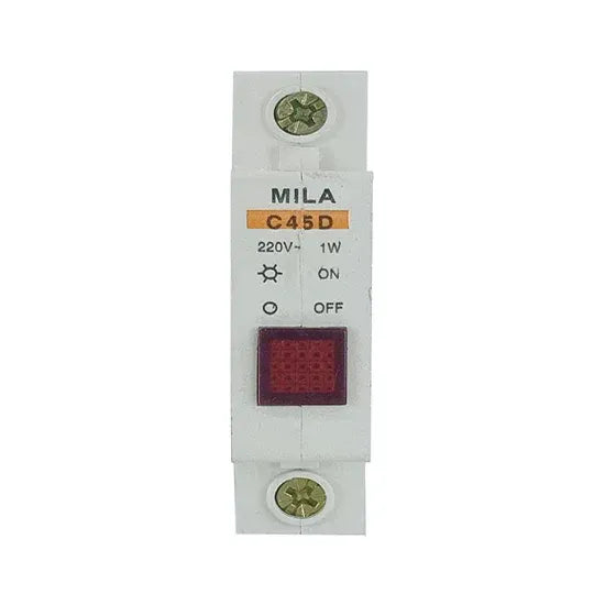 لمبة إشارة علي باره MILA C45D عدسة حمراء مربعة، 220V و1W مع ON/OFF